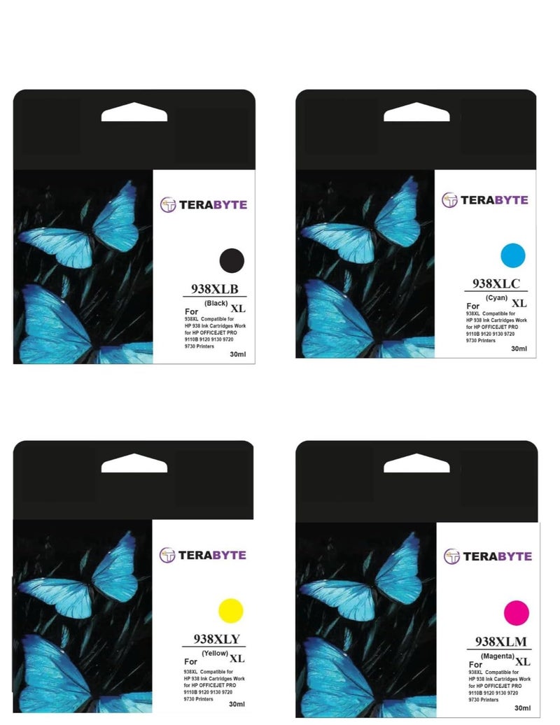 Terabyte 938XL,938E Compatible Ink Cartridge Set for HP Officejet Pro 9110 9120 9130 9720 9730 Printers, XL Multicolor 4-Pack, 1200 Page Yield, 30ml Each - Image 1